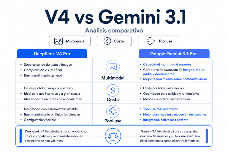 Infografía: DeepSeek V4 vs Gemini 3.1 Pro: análisis comparativo